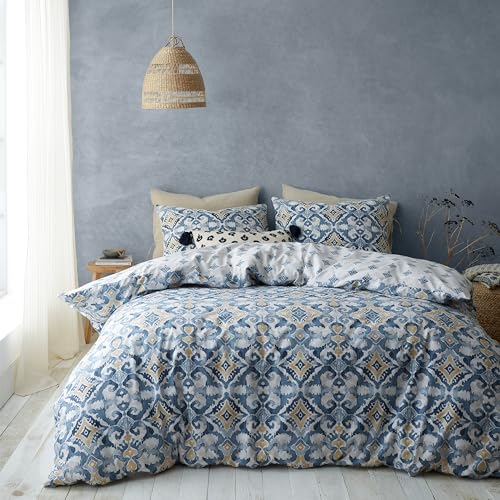 Pineapple Elephant Inara Ikat Wende-Bettwäsche-Set mit Kissenbezügen, Super-King-Size-Bett, Indigoblau von Pineapple Elephant