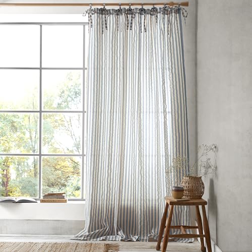 Pineapple Elephant Sansibar Voile-Vorhang, gewebt, gestreift, 140 x 183 cm, Blau von Pineapple Elephant