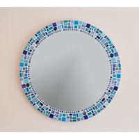 Mosaik Wandspiegel in Blau & Türkis, Runder Wandspiegel, Badezimmerspiegel von PineappleMosaics