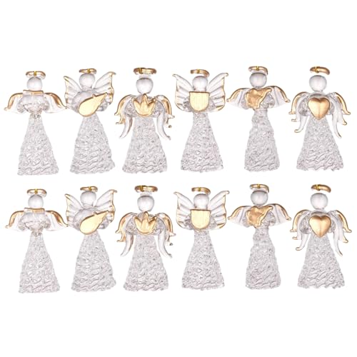 12pcs Mini Weihnachten Ornamente Transparenz Hanges Glas Engel Kunst Gebet Guardian Engel Ornamente für Weihnachtsbaum Innen im Freien religiöse Dekoration, Glas von Pineeseatile