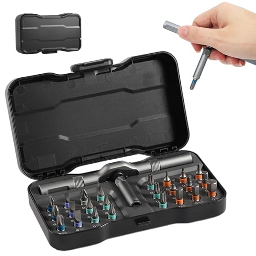 24pcs/Set Ratcheting-Schraubendreher tragbarer Ratschenschraubendreher mit T-förmiger Griff und Speicherhülle Magnetisch für Möbel, Computer, elektronische Reparatur von Pineeseatile