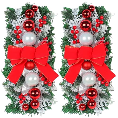 2pcs Weihnachts -Treppenkranz 17, 7x7.9 '' Red Bow Christmas Swag mit Kiefernnadeln, Bällen und Beeren hängende Kranz für Treppen und Türen von Pineeseatile