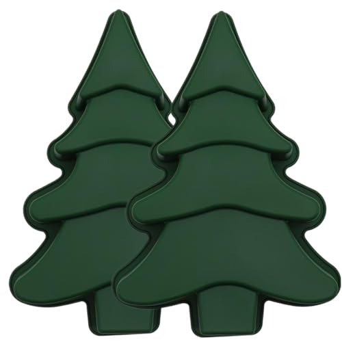 2pcs Weihnachtsilikonformen, 3D-grüne Weihnachtsbaumformen, flexible Easy-Freisetzungsbäume Nicht-Stick-Backbackschachtel für Kuchen, Seife, Silikonform von Pineeseatile