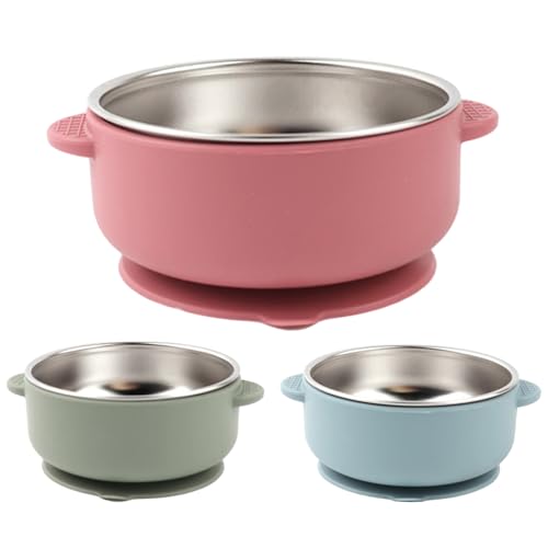 Babysaugschalen, 3pcs Babyschalen mit Saug-, Edelstahl-Kleinkind mit abnehmbaren Silikonhülsen, hitzebeständigem und tropfensicherem Essentials für die Fütterung von Nahrungsmitteln von Pineeseatile