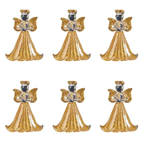 Engelsornamente für Weihnachtsbaum, 6pcs Glitzer Goldglas Weihnachtgel, hängende Kristallornamente mit Seil für Weihnachtsbaumwand Veranda von Pineeseatile