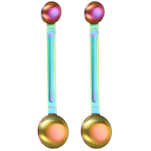Esslöffel Messlöffel, Messlöffel 2PCS Doppelköpfe Kaffeelöffel, 5 ml und 15 ml Esslöffel Edelstahl Langgang Griff Löffel für präzise Backmessungen von Pineeseatile