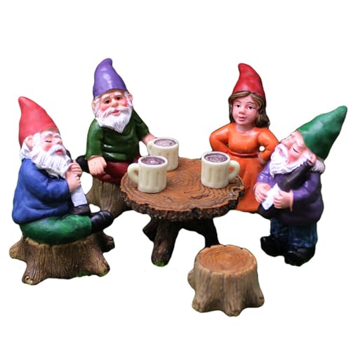 GNOME -Statue, Garten Gnomes 6pcs/Set niedliche realistische Gnom -Figuren Harz Sammelnstatue mit Stuhl und Tischsammlernomes Dekorationen für Gartengarten im Freien von Pineeseatile
