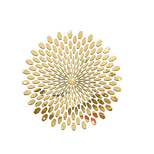 Golden 3d Acryl Sonnenblume runde Spiegelaufkleber Wanddien -Runde Sonnenform Wandtattoos für Hauszimmer Hintergrunddekoration Wandkleher Aufkleber von Pineeseatile