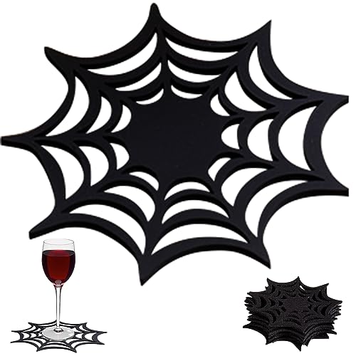 Halloween Coasters 10pcs 4.1 Zoll Schwarze Spinnen -Web -Untersetzer Silikongetränk Spinnennetzdekoration für Couchtisch Halloween Dekorationen, Dekorationen von Pineeseatile