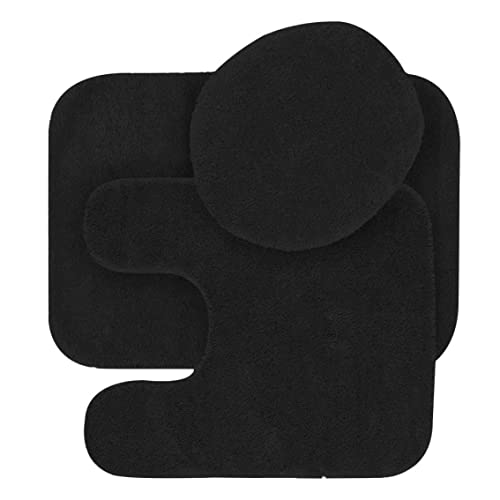 Pineeseatile Badezimmer Teppiche Set Nicht -Schlupf -Absorption Bad Teppich U -förmige Konturmatte Toilettendeckel 3PCS Schwarze Badmatten von Pineeseatile