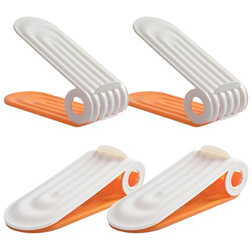 Pineeseatile Schuhschlitzorganisator 4PCS Verstellbarer Schuhstapler 4 Level PP Space Saver Dual Layer -Organisatoren für Schrank, Orange, Slots von Pineeseatile