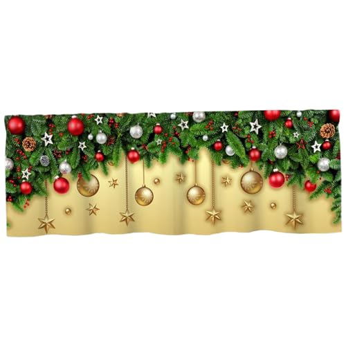 Pineeseatile Weihnachtsküchenvorhänge, 18x57 Zoll Weihnachtsball Küchenvorhänge mit Stangentasche, Waschbaumwäsche Weihnachtsvalancen, Stil 1 für Fenster von Pineeseatile