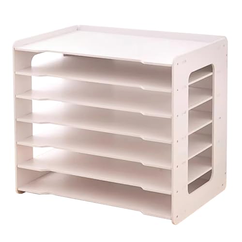 Schreibtischdatei Organizer, Papierorganisator 17.5x11.8x15.6 '' mit 7 Regalen Papierregal Holz-PVC-Board Hochleistungsweißer weißer Schreibtisch Organisation Eckschale für A3 A4 Books File Office von Pineeseatile
