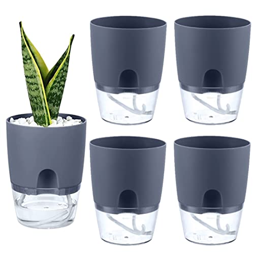 Selbstbewässerungstöpfe Selbstbewässerung Pflanzer Dekorative Steine ​​Blumentöpfe für Innenpflanzen grau 5pcs Selbstbewässerung Pflanzer von Pineeseatile