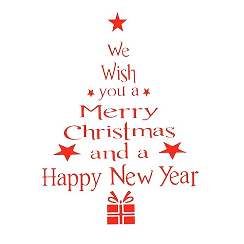 Wandaufkleber Wir wünschen Ihnen frohe Weihnachten und ein frohes neues Jahr Fenster Aufkleber Buchstaben Baum Design Wandaufkleber Decals Fenstertür Weihnachtsgeschäft Dekorationen rot 1Set, Kunst W von Pineeseatile
