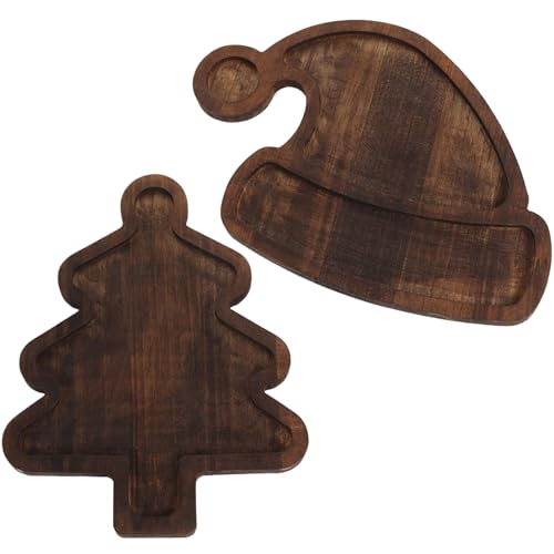 WeihnachtS -Serviergerichte, 2pcs Holz Weihnachtsbaum ＆ Santa Hut geformte Weihnachtskontrollgerichte, Vorspeise Serviertablett für Wurstwarenkäse Frucht, Holz -Servierschale von Pineeseatile