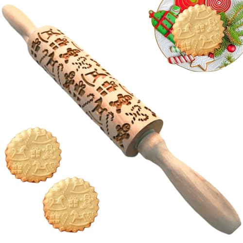 Weihnachten geprägte Rollstift, 14 Zoll Holz Rollstifte mit 3D -Elch -Lebkuchen -Süßigkeiten -Kiefern -Muster, Stift zum Backen von Kekswaffeln Teigkuchen, Weihnachten Weihnachten geprägte Rollstift, 14 Zoll Holz Rollstifte mit 3D -Elch -Lebkuchen -Süßigkeiten -Kiefern -Muster, Stift zum Backen von Kekswaffeln Teigkuchen, Weihnachten von Pineeseatile