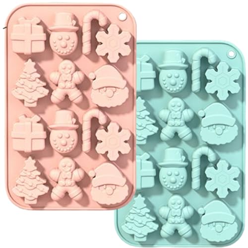 Weihnachts -Silikonformen 2pcs Weihnachtschokoladenform Baum/Schneemann/Santa/Schnee/Candy Cane/Lebkuchen Mann Backformen für Neujahr von Pineeseatile