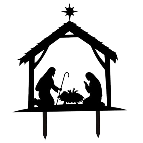Weihnachtsgeburt Set, Metall -Krippe Szene mit Stakes Silhouette Yard Schild, Eisenkunst -Set Ornament für Rasen und Garten in Heimbüro, Szene von Pineeseatile