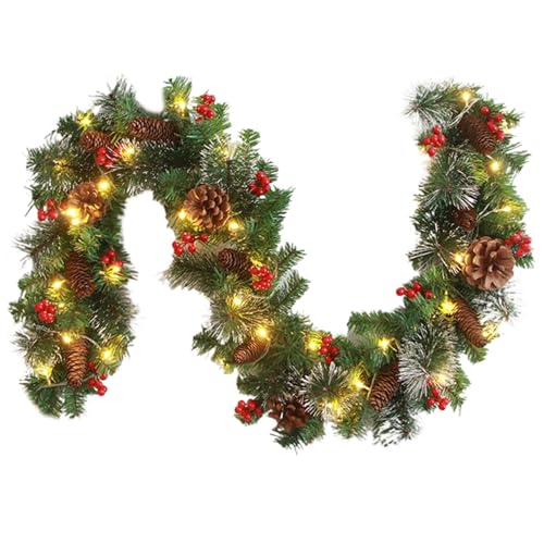 Weihnachtsgirlande, 6ft 30Lit Prelit Christmas Girland, künstlich beleuchtet mit Kiefernkegeln ＆ rote Beeren, Batterie für Mantel, mit Lichtern von Pineeseatile