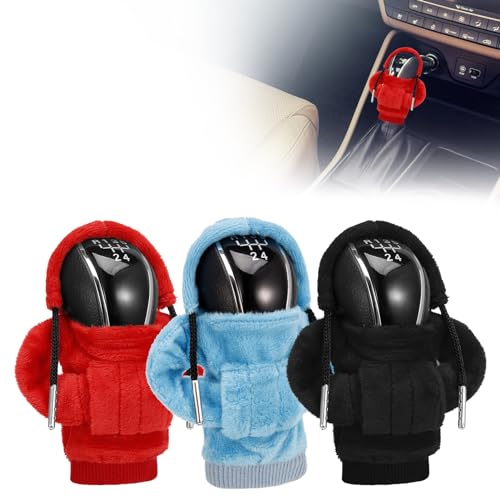 Pinenuts 3 Stück Schalthebel Haube Schaltknauf Mini Hoodie Hoodie Auto Schaltknauf Abdeckung Schaltknauf Hoodie Abdeckung Schalthebel (Rot+Blau+Schwarz) von Pinenuts