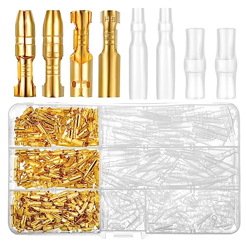 Pinenuts Rundsteckverbinder Motorrad Doppelt, 400 Stück 3,9mm Terminals Bullet Connector mit Isolierhülsen, Crimpzange Flachstecker, Bullet Stecker Connector Kit für Auto Motorrad von Pinenuts