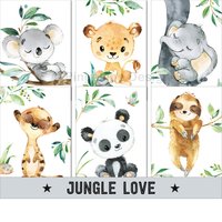 Bilder Kinderzimmer Poster Kinderbilder Babyzimmer Deko - Dschungeltiere Safaritiere Affirmation 4Er/6Er Set Oder Einzeln A4 A3 von PingellineDesign