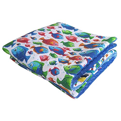 Minky Tiere Babydecke Kuscheldecke Krabbeldecke Decke Super weich und flauschig Handarbeit (Fische Bunt Mittelblau) von Pingianer