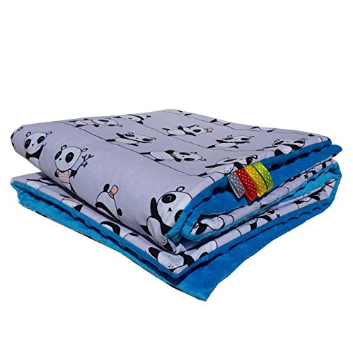 Panda Grau Mittelblau 50x75cm Minky Babydecke Kuscheldecke Krabbeldecke Decke Super weich und flauschig Handarbeit von Pingianer