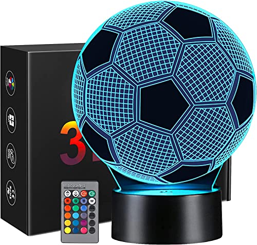 Fussball Geschenke Jungen Kinder Mädchen, Fußball Geschenke für Jungs, 3D Nachtlicht Kinder Optische Täuschung Lampe 16 Farben Ändern, Weihnachten Geburtstags Geschenke für Sport Fußballfans von PiniceCore