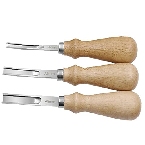 PiniceCore Praktische DIY Leder Handwerk Beveler Skiving Knebel Messer Schneiden Hand Handwerk Werkzeug Holzgriff A4-6-8mm von PiniceCore