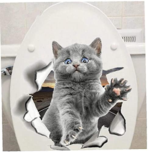 Zonster 1 X Süßes Kätzchen Tier Cartoon Katze Wandaufkleber 3D Lebendiges Baby Kind Zimmer Badezimmer Dekore Peel & Stick Toilettenaufkleber von PiniceCore