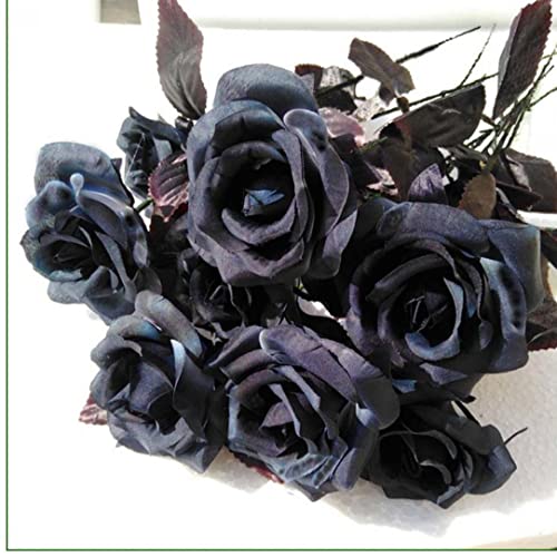 Zonster Halloween Künstliche Rosenblumensträume Schwarze Gefälschte Seide Rose Blumen Blatt Für Hochzeit Party Valentinstag Garten Hotel Dekoration von PiniceCore