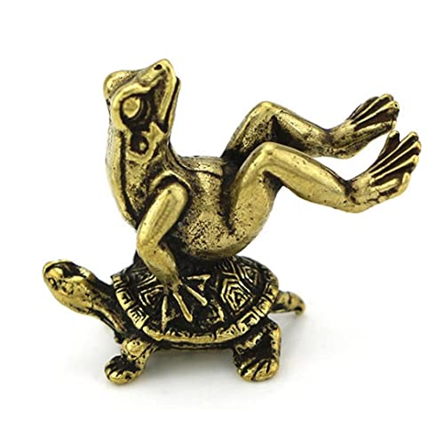 Zonster Mini Niedlicher Messing Frosch Sitzt Auf Schildkröte Vintage Tier Statue Metallfigur Requisiten Home Schreibtisch Dekor Ornament Spielzeug Geschenk von PiniceCore
