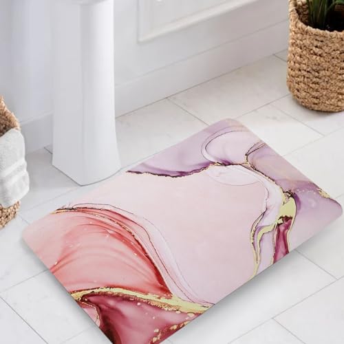 Pink Alley Marmor-Badezimmerteppich, 43,2 x 81,3 cm, Rosa mit goldenem Penh, hochsaugfähig, schnell trocknend, für Innen- und Außenbereich, Badematte mit rutschfester Unterseite, für Schlafzimmer, Pink Alley Marmor-Badezimmerteppich, 43,2 x 81,3 cm, Rosa mit goldenem Penh, hochsaugfähig, schnell trocknend, für Innen- und Außenbereich, Badematte mit rutschfester Unterseite, für Schlafzimmer, von Pink Alley