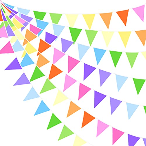 10 m lange Regenbogen-Wimpelkette, Banner, bunte Wimpelkette, Stoff, Dreiecks-Flagge, Girlande, wiederverwendbar, für Geburtstag, Hochzeit, Babyparty, Jahrestag, Festivals, Party-Dekorationen von Pink Blume
