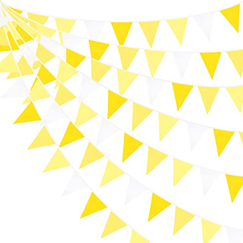 32Ft Gelb-weißer Wimpel-Banner Stoff Dreieck Flagge Girlande für Biene Sonnenblume Hochzeit Geburtstag Babyparty, Jubiläum, Zitrone, Thema, Party, Zuhause, Garten, hängende Festivals, Dekorationen von Pink Blume