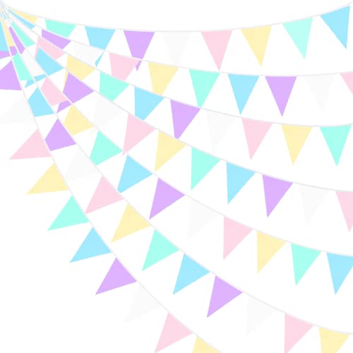 32Ft Pastell Macaron Wimpelkette Banner Party Dekorationen Bunter Stoff Wimpel zum Aufhängen Mehrfarbige Dreieckige Flagge Girlande für Hochzeit Geburtstag Braut Babyparty Festival Kinderzimmer Garten von Pink Blume