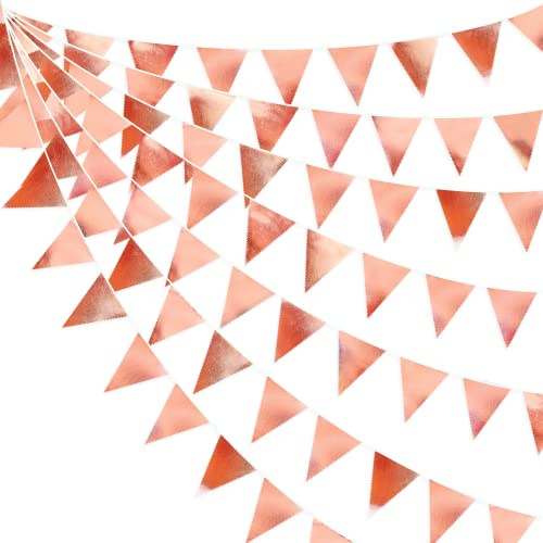 32Ft Roségold Stoff Dreieck Banner Flagge Doppelseitig Metallische Holografische Wimpel Girlande für Geburtstag, Jahrestag, Verlobung, Hochzeit, Braut, Babyparty, Valentinstag, Junggesellinnenabschied von Pink Blume