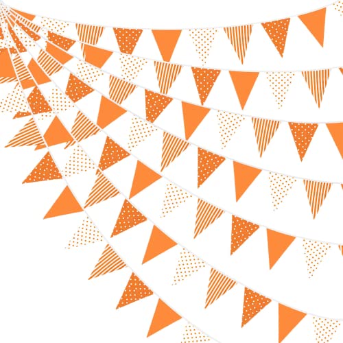 32Ft Wimpelkette Outdoor Orange Stripe Dot Dreieck Flagge Stoff Herbst Banner Wimpel Girlande für Herbst Dekoration Hochzeit Geburtstagsfeier Thanksgiving Day Home Nursery Outdoor Garden Decoration von Pink Blume