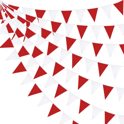 32Ft Wimpelkette Stoff Rot Weiß Dreieck Flagge Girlande Wimpel Outdoor für Hochzeit, Verlobung, Brautparty, Jubiläum, Junggesellenabschied, Geburtstagsfeier, Zuhause, Garten Dekoration von Pink Blume