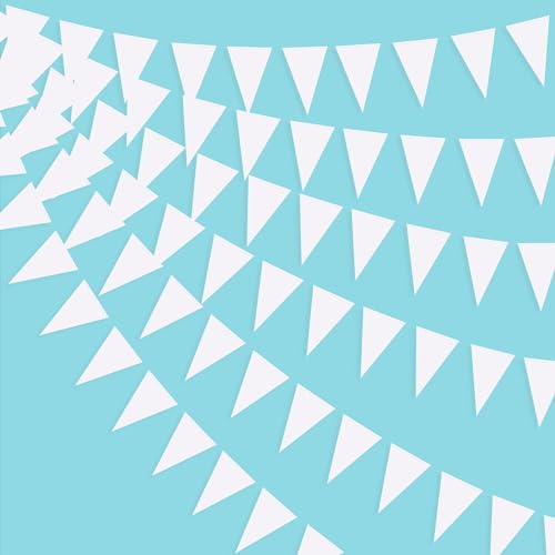 40 Ft Triangle Flags Banner Double Side Pearly White Paper Pennant Bunting Girlande für Hochzeit Baby Bridal Shower Geburtstag Jahrestag Junggesellinnenabschied Zubehör für Weihnachtsdekoration von Pink Blume