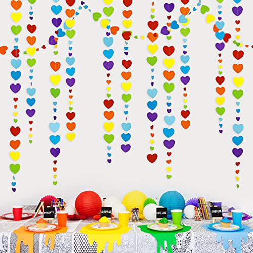 40Ft Regenbogen Liebe Herz Girlande Bunte Hängende Papier Herz Luftschlange Multicolor Banner für Geburtstag Jubiläum Verlobung Hochzeit Baby Brautdusche Valentinstag Fiesta Party Dekorationen von Pink Blume