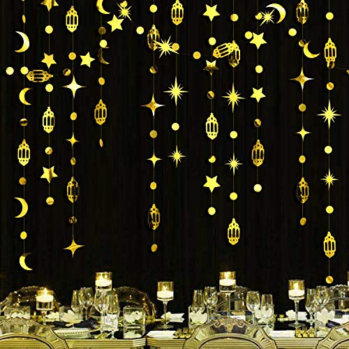 Gold Eid Mubarak Ramadan Dekorationen hängen Stern Mond Kreis Punkt Halbmond Lampe Girlande Streamer Hintergrund Banner Dekorationen für Zuhause Happy Ramadan Muslim Hochzeit Geburtstagsfeier von Pink Blume