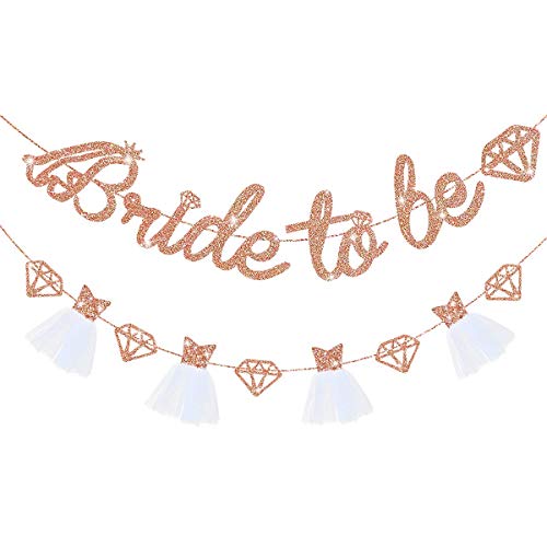 Pink Blume, „Bride to Be“ - Flagge in Roségold, Girlande mit Glitzerpartikeln, Braut, 3D-Wimpelkette und Girlanden mit Glitzerpartikeln, für Junggesellinnenabschiede, Partys, Dekorationen. von Pink Blume