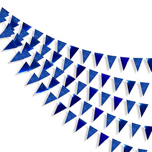 Pink Blume 30 Ft Dreieck Blau Banner Doppelseitig metallisches Papier Wimpelkette für Hochzeit, Babyparty, Brautparty, Geburtstag, Jahrestag, Partyzubehör von Pink Blume