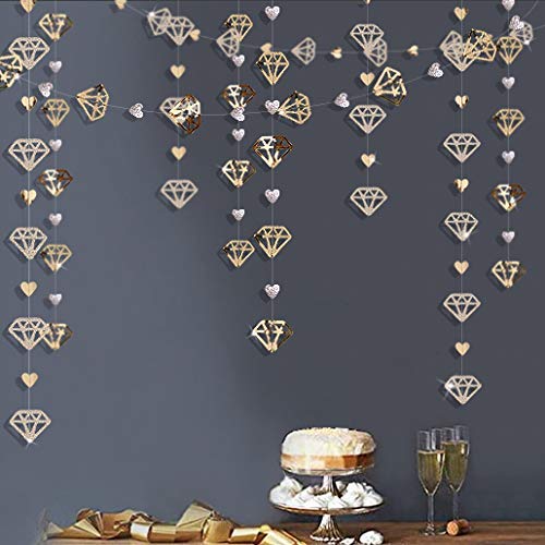 Pink Blume 52 Ft Champagner Gold Diamant Herz hängend Banner Doppelseitig Glitter Papier Metallic Girlande für Junggesellinnenabschied Hochzeit Jahrestag Dekoration für Geburtstag Party von Pink Blume