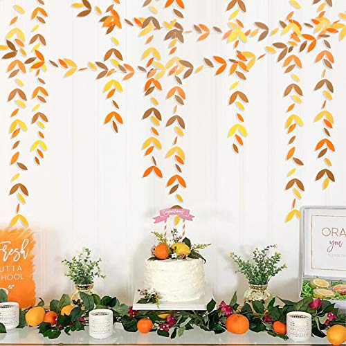 Pink Blume 52 Ft Fall Leaves Garland Party Dekoration Orange Herbst Blätter Papiergirlande Sterne Luftschlangen Blätter Gelb Banner für Halloween Thanksgiving Party Dekoration von Pink Blume