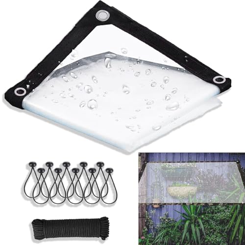 Transparente Planen, strapazierfähig, wasserdicht, für den Außenbereich, 18 x 28 Fuß, PVC-Plane für Pavillons mit Ösen und 1 Rolle Seilen, Kunststoff von Pink Palm