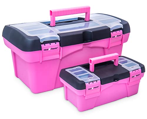 Pink Power Rosa Werkzeugkasten für Frauen – Nähen, Kunst & Handwerk Organizer Box klein & groß Kunststoff Werkzeugkasten mit Griff – Rosa Werkzeugkasten Nähkasten Werkzeug Aufbewahrungsbox – Tragbare von Pink Power